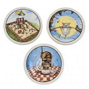 3 Gary Patterson Cat Comic Strip Ceramic Coasters Home Decor Plate Wall Idea